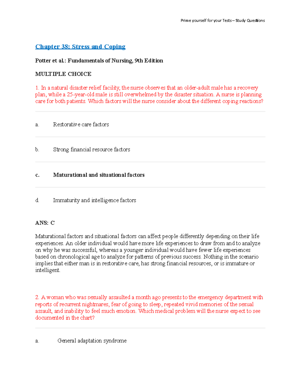 Chapter 38 Chapter Fundamentals and Medical Surgical test bank ...