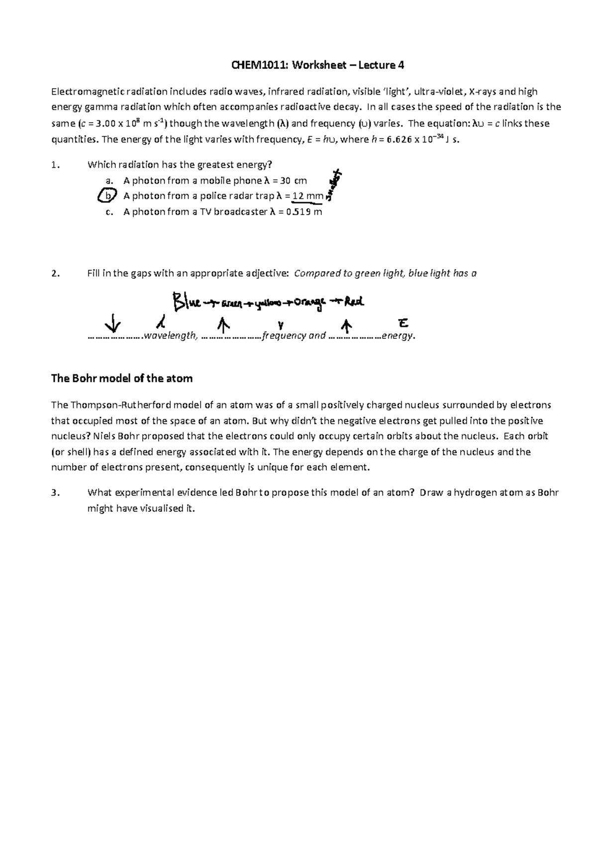 Worksheet+04 - practise - CHEM1011: Worksheet 3 Lecture 4 ...