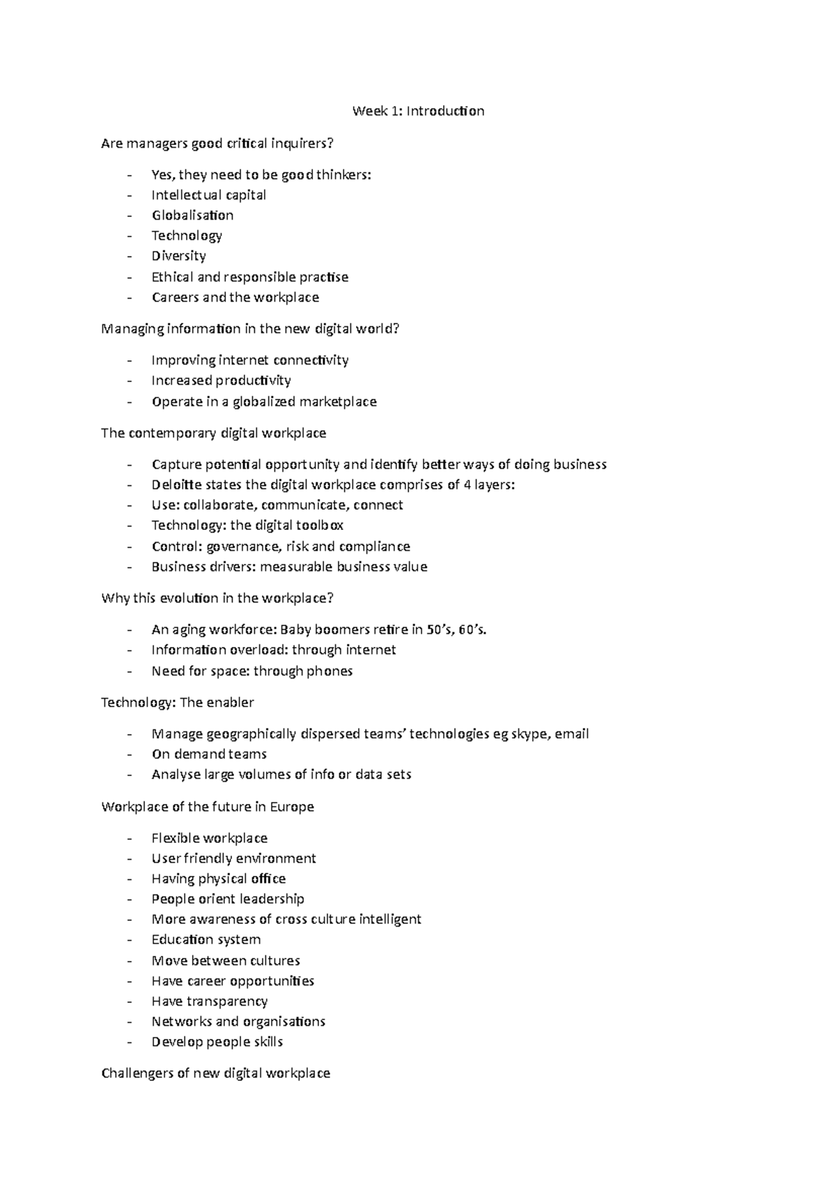 1. Week 1 Notes - Are managers good critical inquirers - Week 1 ...