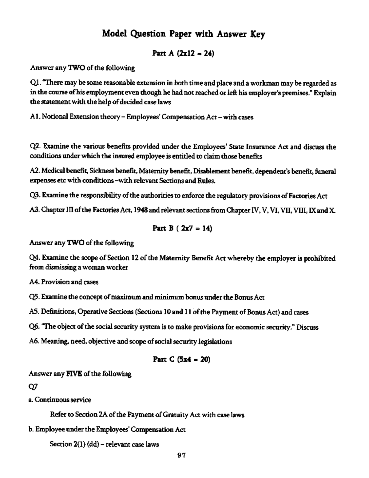 Model Question Paper of Labour - II - Industrial And Labour Laws - II ...
