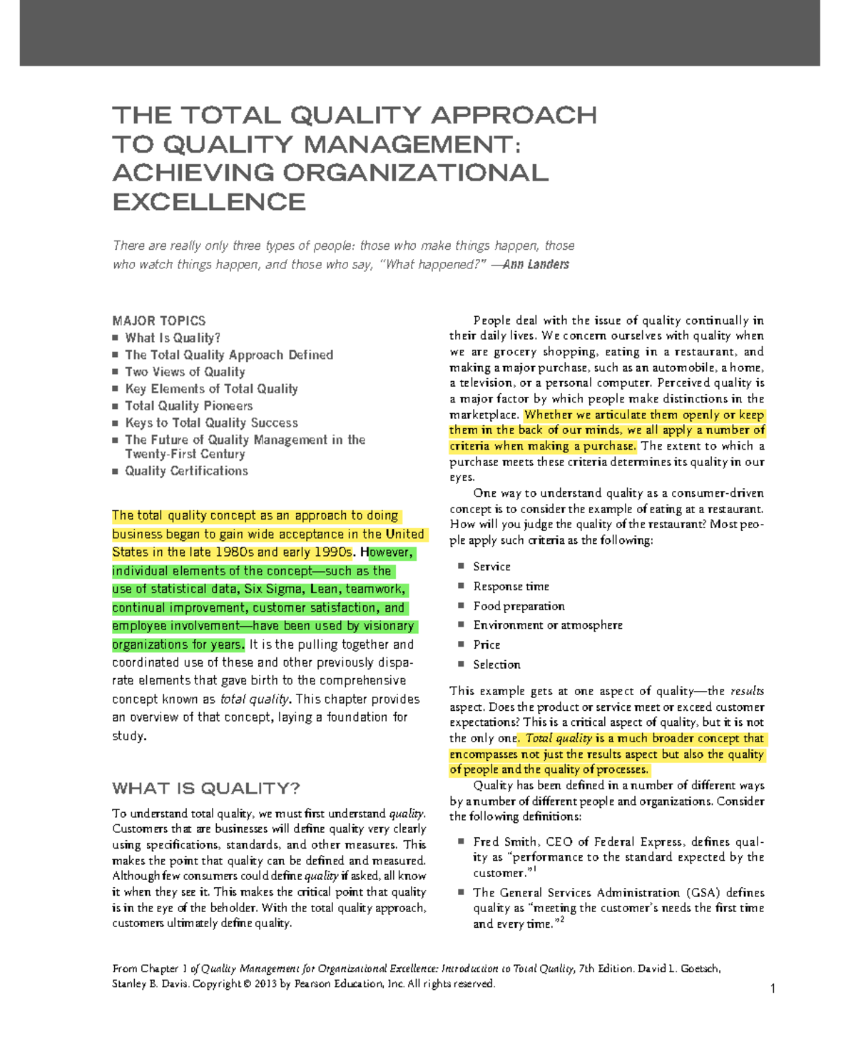 Chapter-1 QM 221117 105616 - MAJOR TOPICS . What Is Quality? . The ...