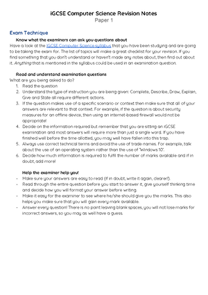 Igcse Computer Science Paper 1 Revision Notes - Muthu's IGCSE Computer ...