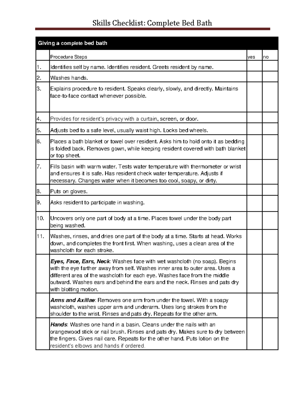 Cna Giving a complete bed bath Giving a complete bed bath Procedure