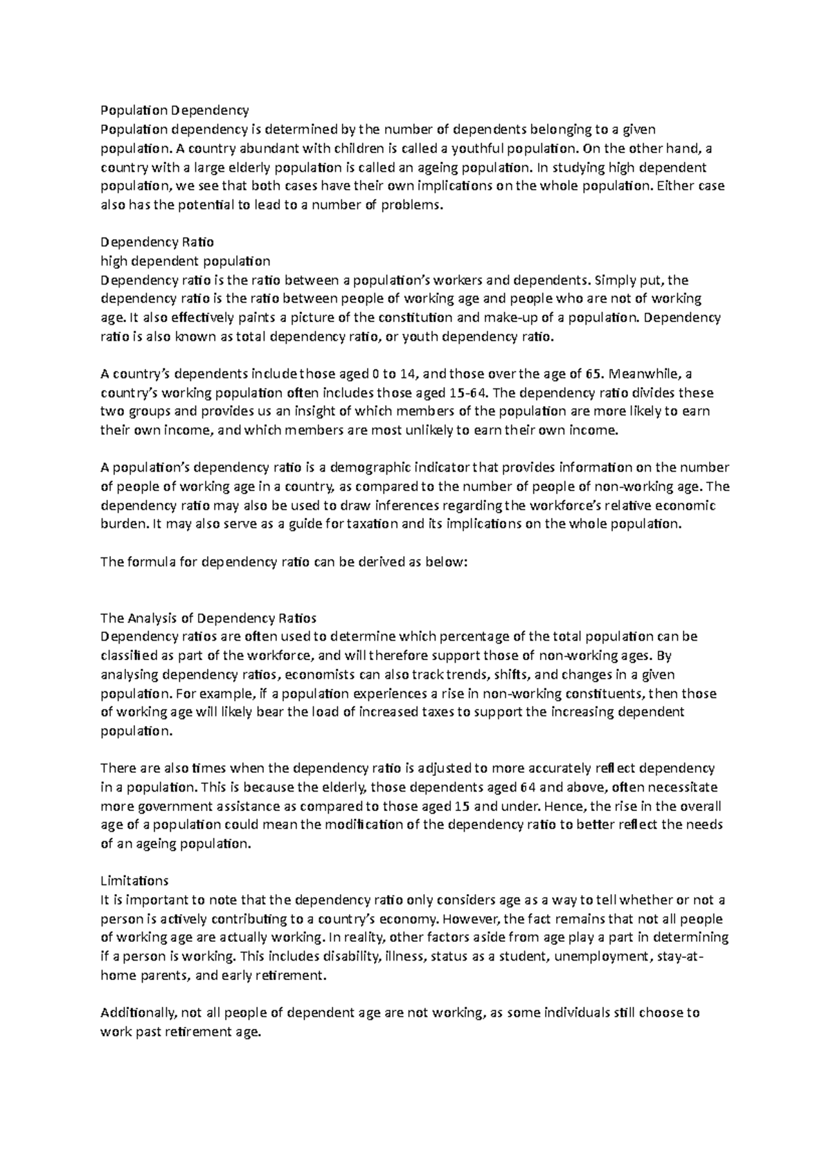 Population - notes - GEOG1027 - GRE - Studocu
