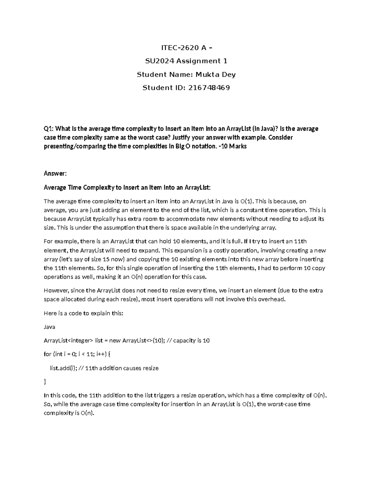 Assignment WS LT 71 - ITEC-2620 A – SU2024 Assignment 1 Student Name ...