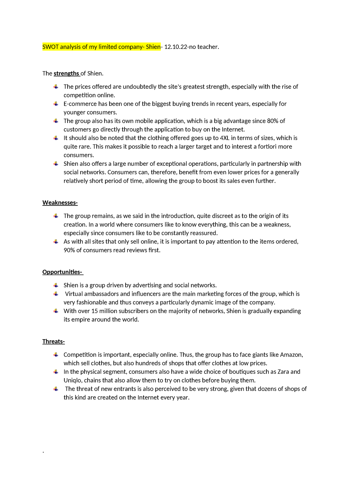 SWOT analysis of my limited company - 10-no teacher. The strengths of ...