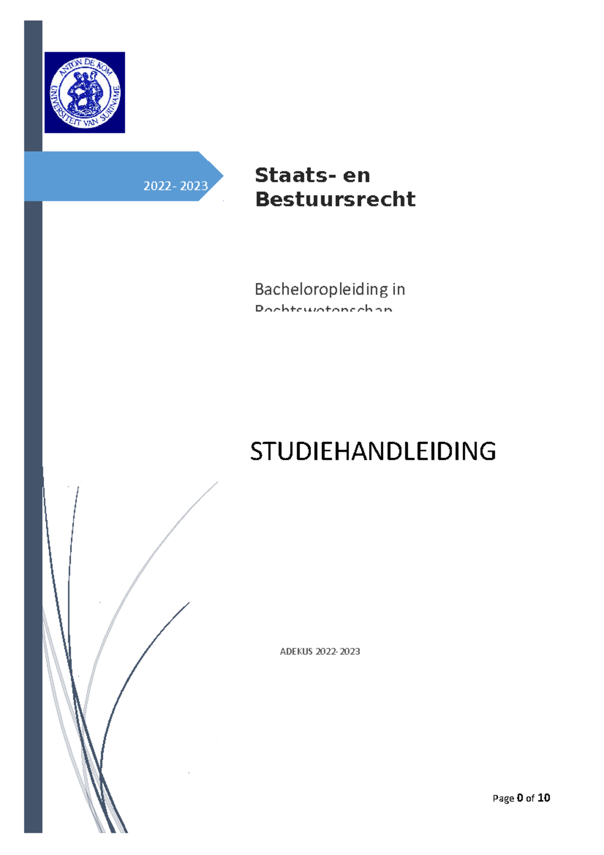 Studiehandleiding Staats-en Bestuursrecht - 2022- 2023 Staats- En ...