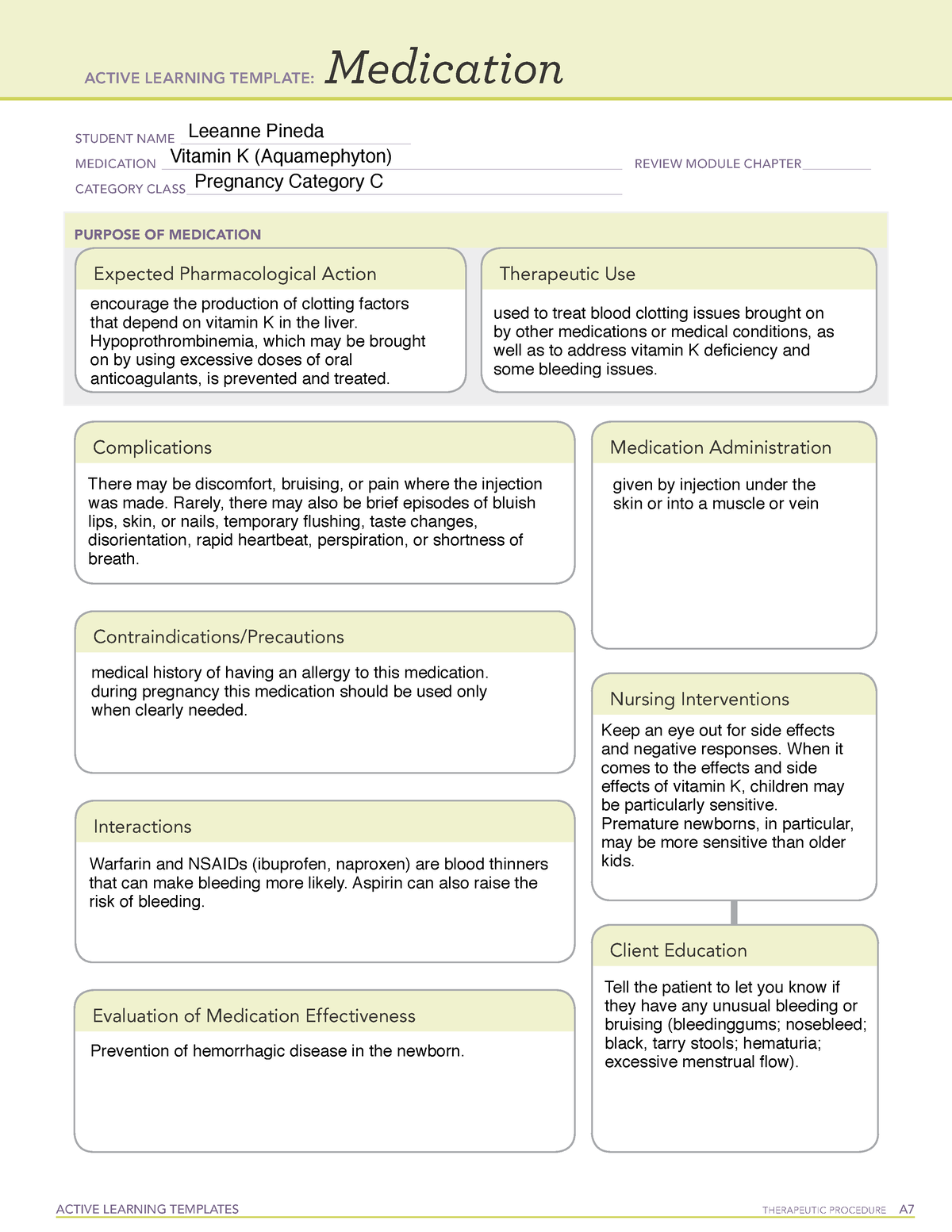 Vitamin K ATI LEARNING TEMPLATE ACTIVE LEARNING TEMPLATES