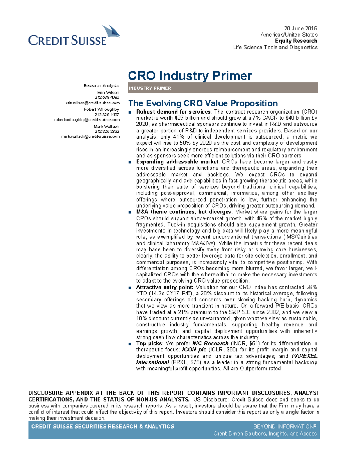 CS CRO Primre - fsaeg - DISCLOSURE APPENDIX AT THE BACK OF THIS REPORT ...