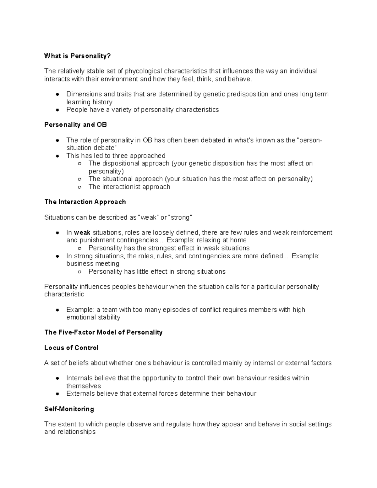 MHR LECT 2 Notes for MHR 405 Lecture 2 What is Personality? The
