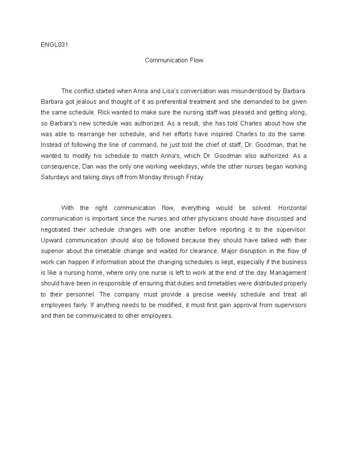 ENGL031-communication flow reflection - ENGL Communication Flow The ...