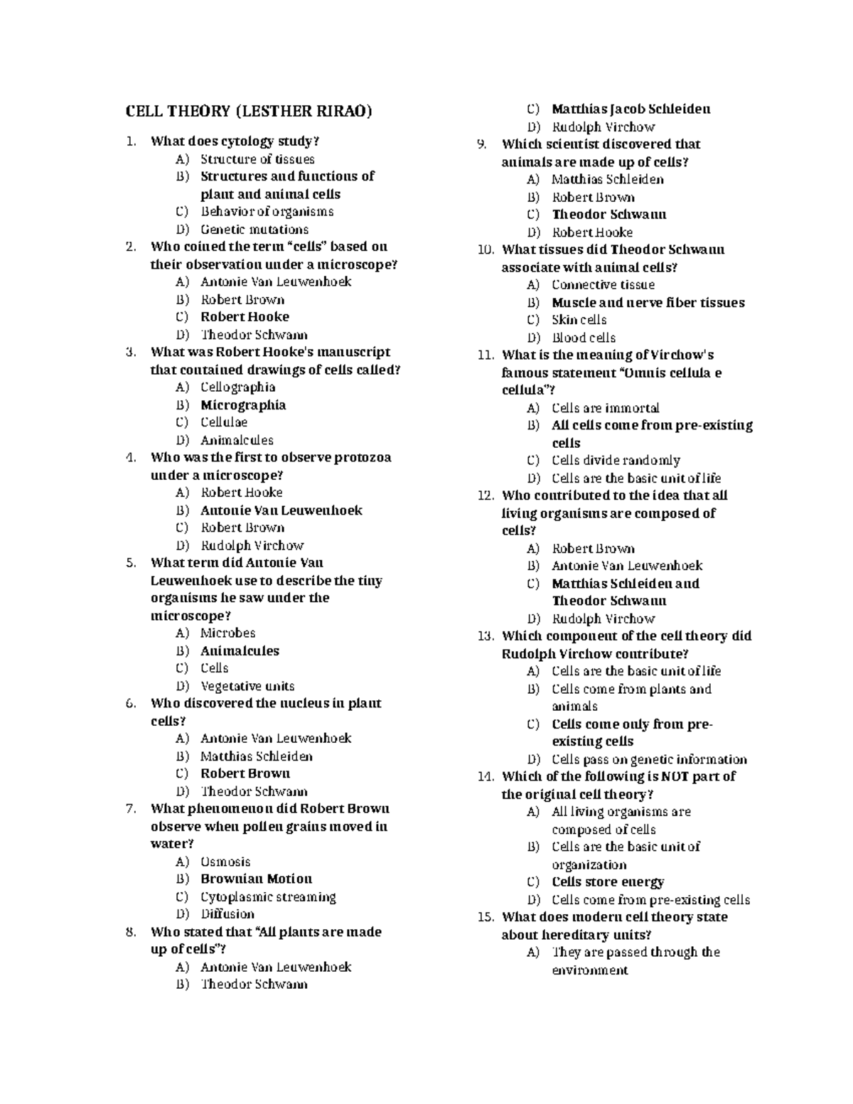 Reviewer-GEN-BIO - Questions about Biology - CELL THEORY (LESTHER RIRAO ...
