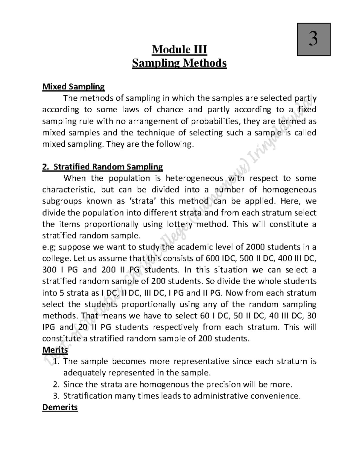 (3) Mixed Sampling Easy paper Module III Sampling Methods Mixed