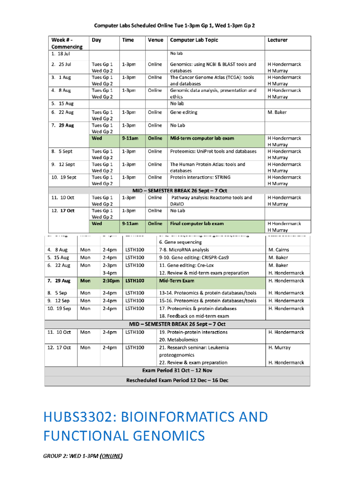 Bioinformatics - HUBS3302: BIOINFORMATICS AND FUNCTIONAL GENOMICS GROUP ...