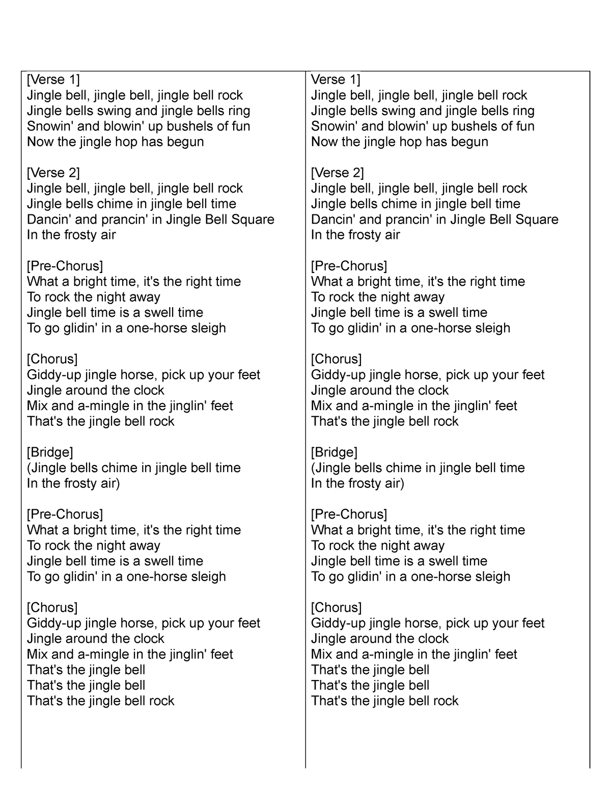 Jingle Bell Rock - Letra en Ingles y Pronunciación 