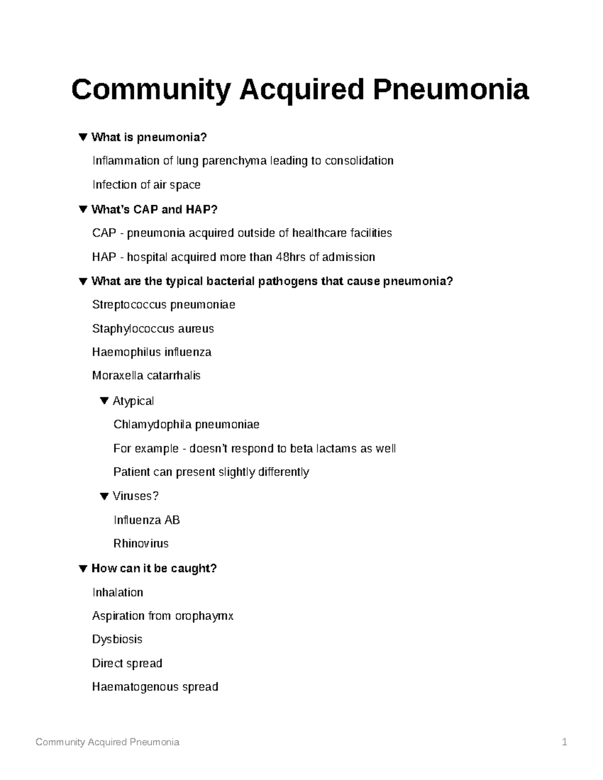 Community Acquired Pneumonia - Studocu