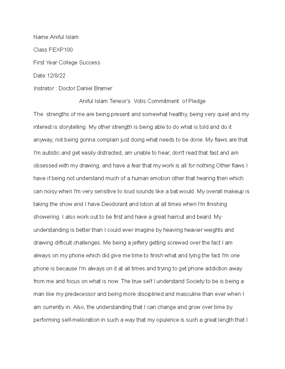 Aniful Islam Teneor’s Votis Commitment of Pledge - Name:Aniful Islam ...