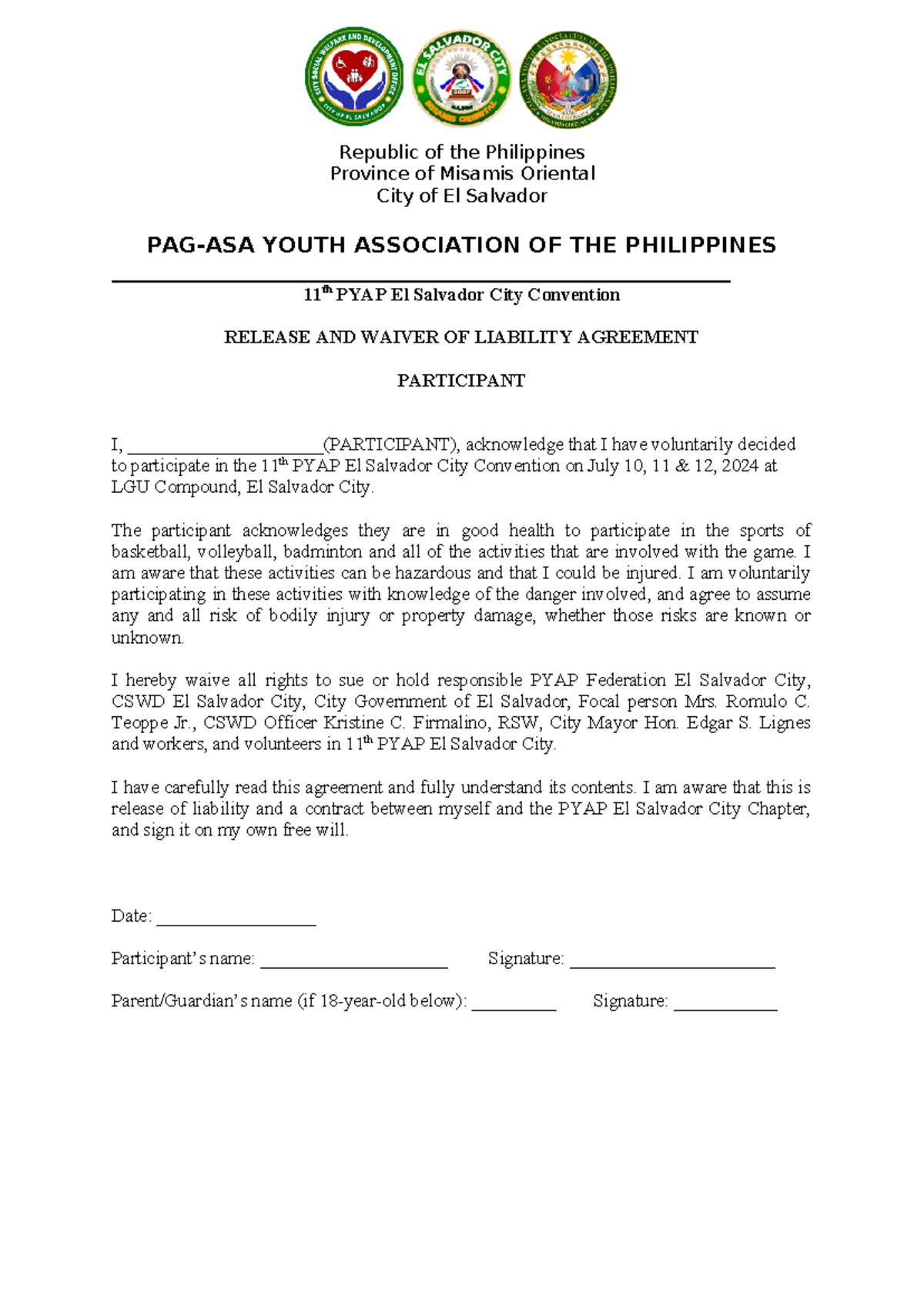 Waiver/Information Consent Format - Republic of the Philippines ...