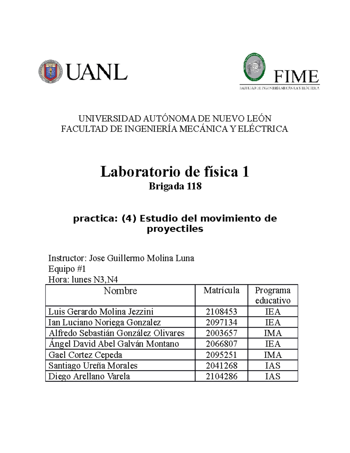 Practica 4 fisica equipo 1 - UNIVERSIDAD AUTÓNOMA DE NUEVO LEÓN ...