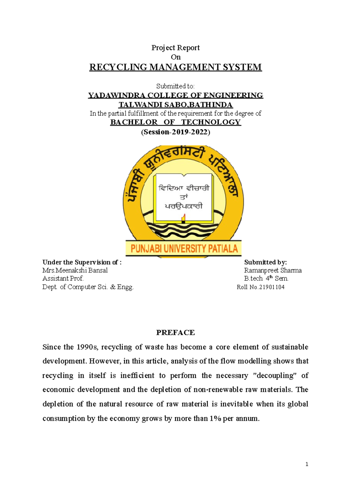 Python report 6 weeks recycling - Project Report On RECYCLING ...