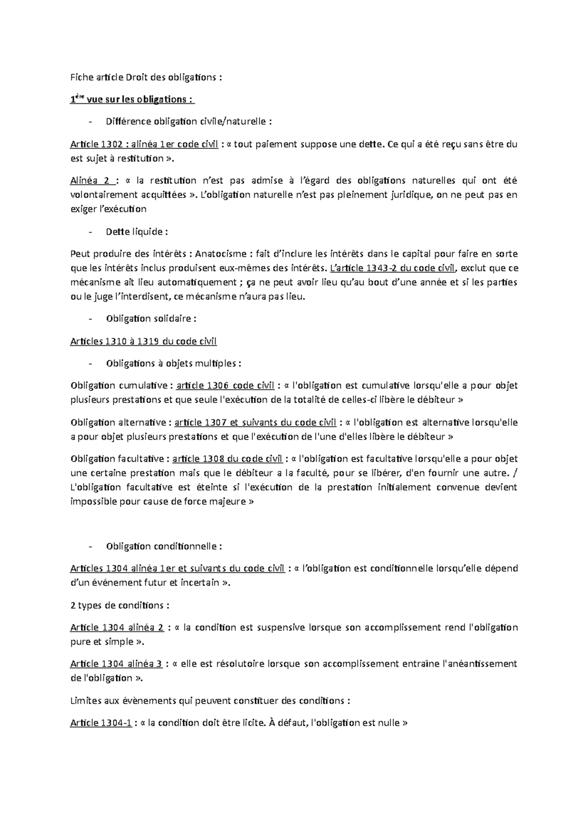 Recap des articles du code civil S1 L2 Fiche article Droit des