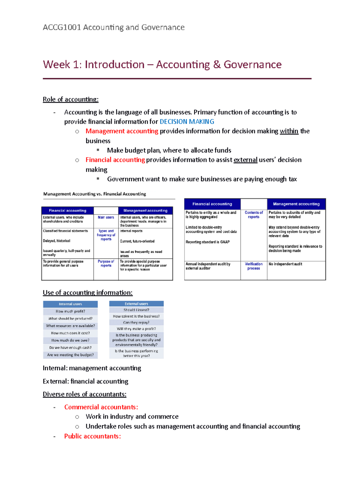 ACCG100 1 Lecture notes - ACCG1001 Accounting and Governance Week 1 ...