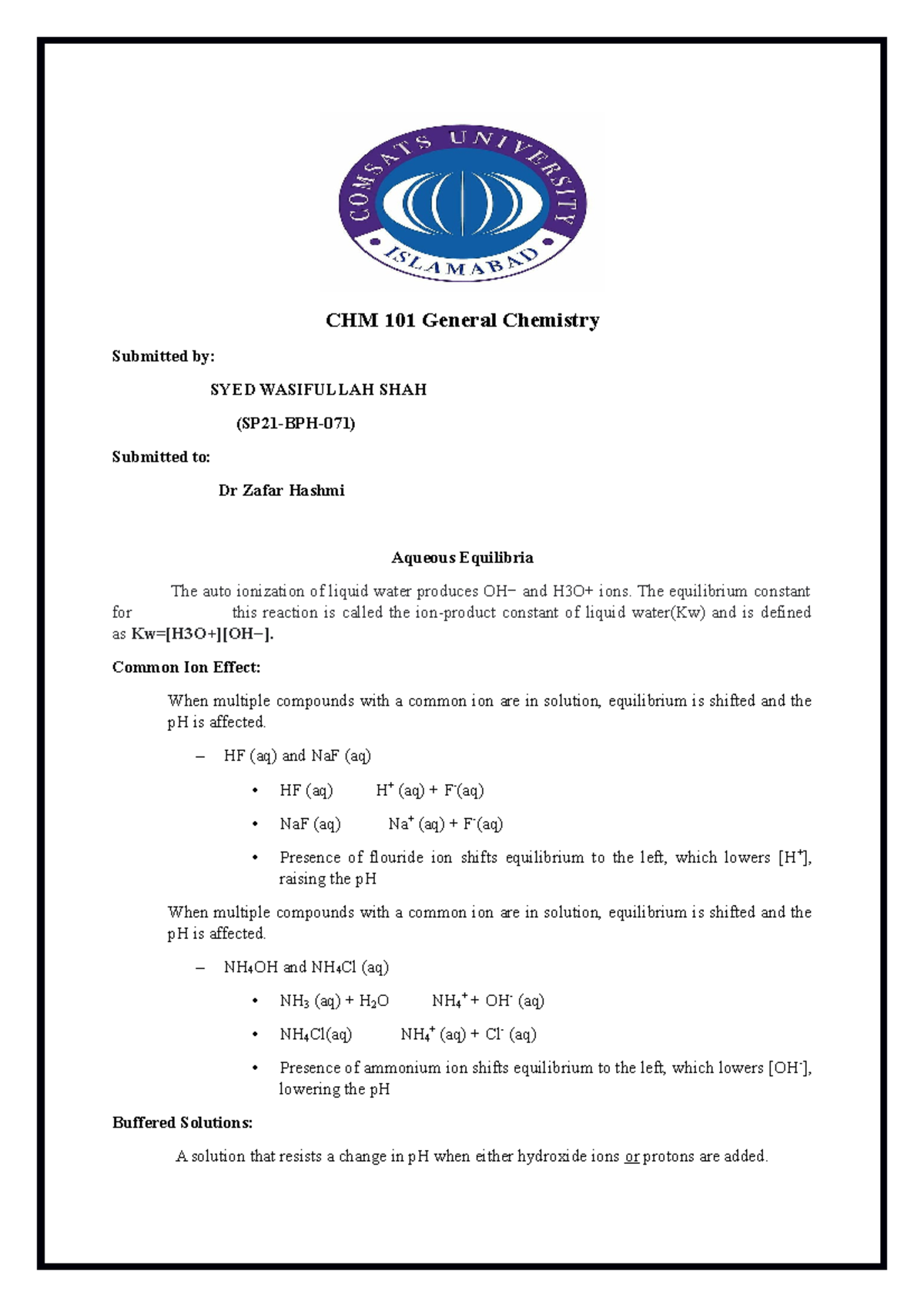 Wasif chemistry CLASS NOTES CHM 101, - CHM 101 General Chemistry ...