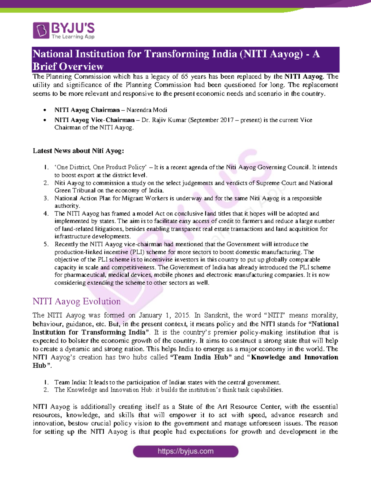 Niti Aayog UPSC Notes - National Institution for Transforming India ...
