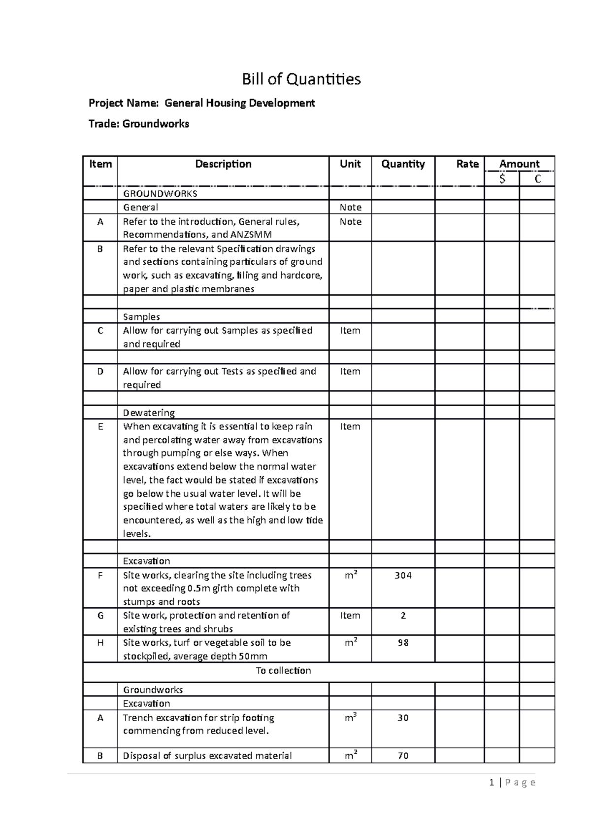 Bo Q template joshua moshi 19775991 yesa - Bill of Quantities Project ...