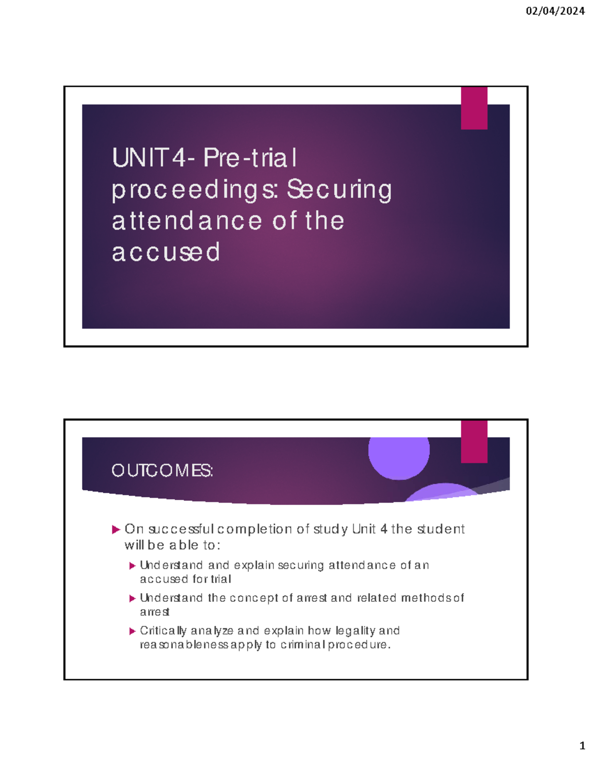 UNIT 4- Pre-trial proceedings - UNIT 4- Pre-trial proceedings: Securing ...