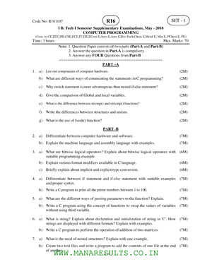 R161107052018 Previous question papers of C Program Code No