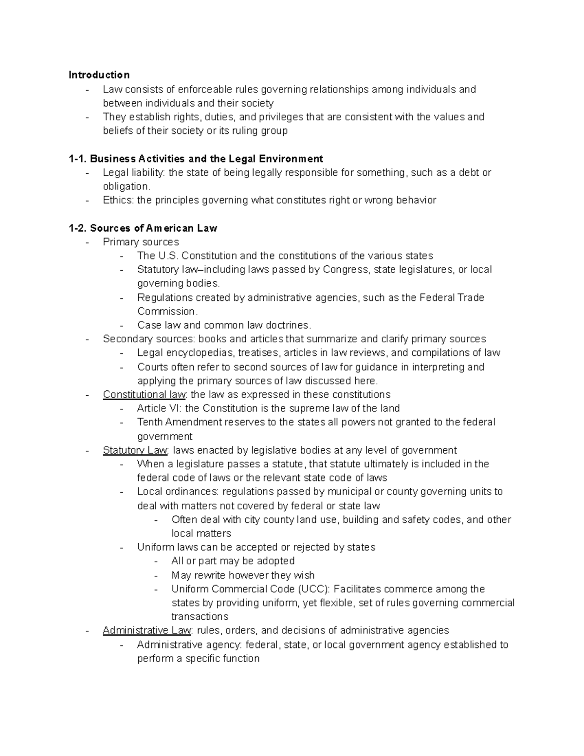 Chapter 1: Law and Legal Reasoning - Introduction - Law consists of ...