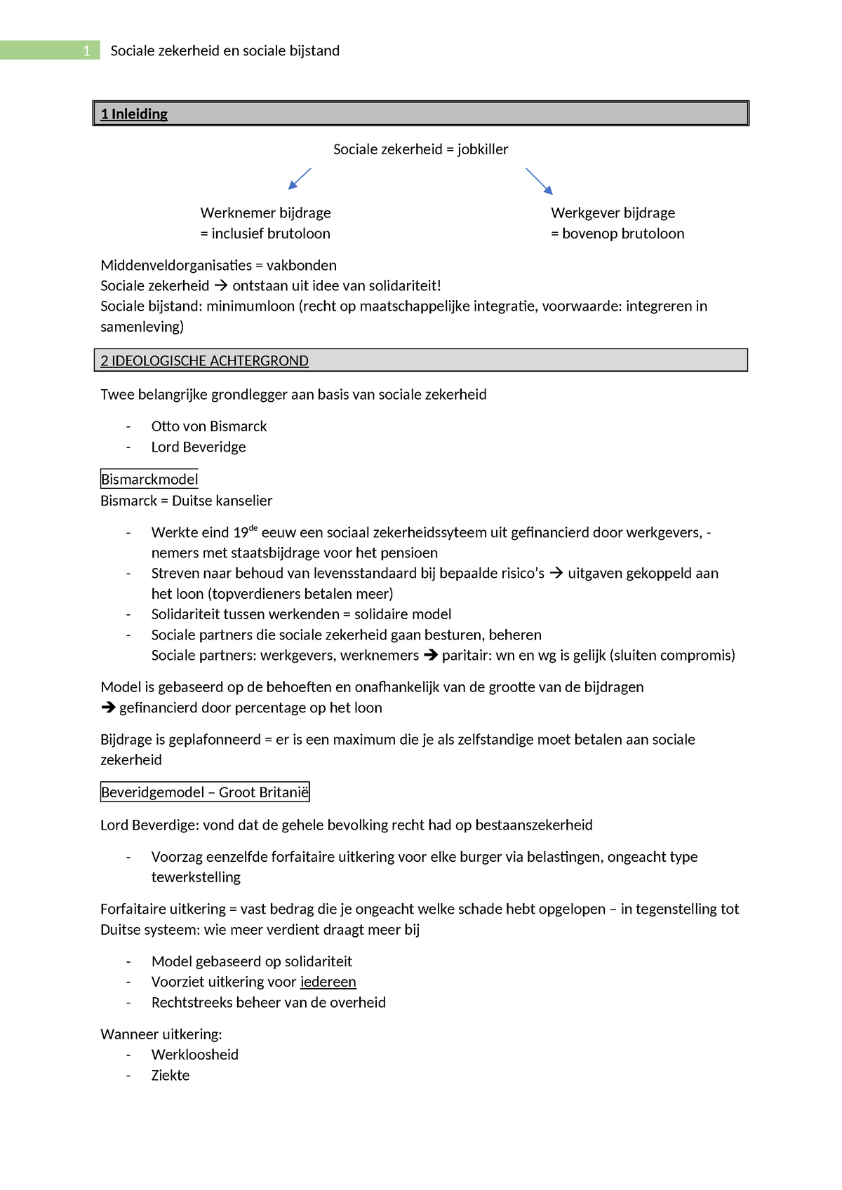 Notities - 1 Inleiding Sociale Zekerheid = Jobkiller Werknemer Bijdrage ...