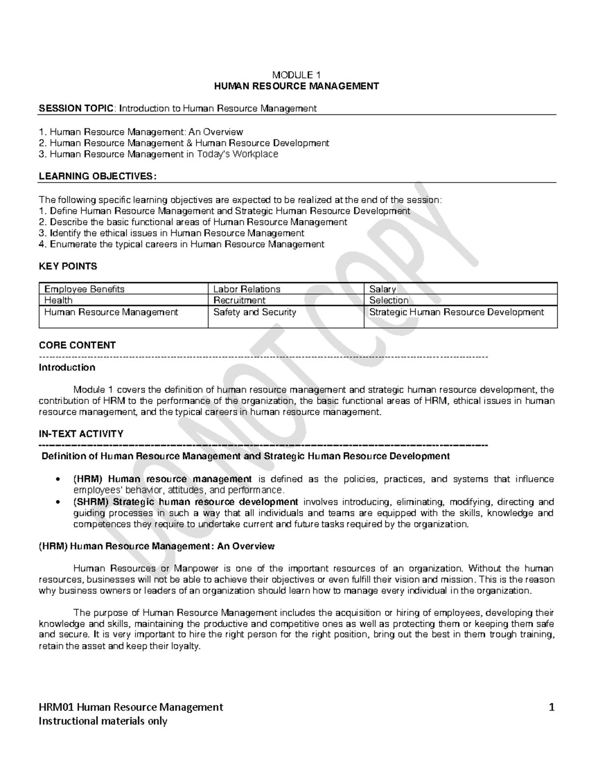 Module 1 - Hrm-m1 - Hrm01 Human Resource Management 1 Module 1 Human 