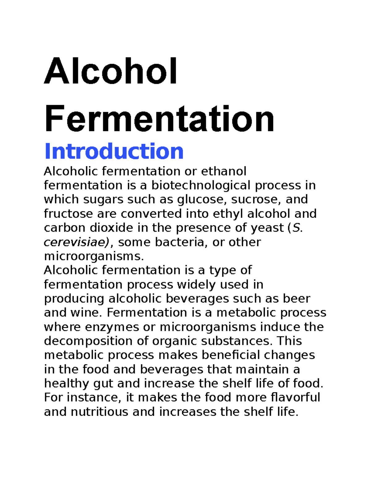 Alcohol Fermentation Alcohol Fermentation Introduction Alcoholic fermentation or ethanol Studocu