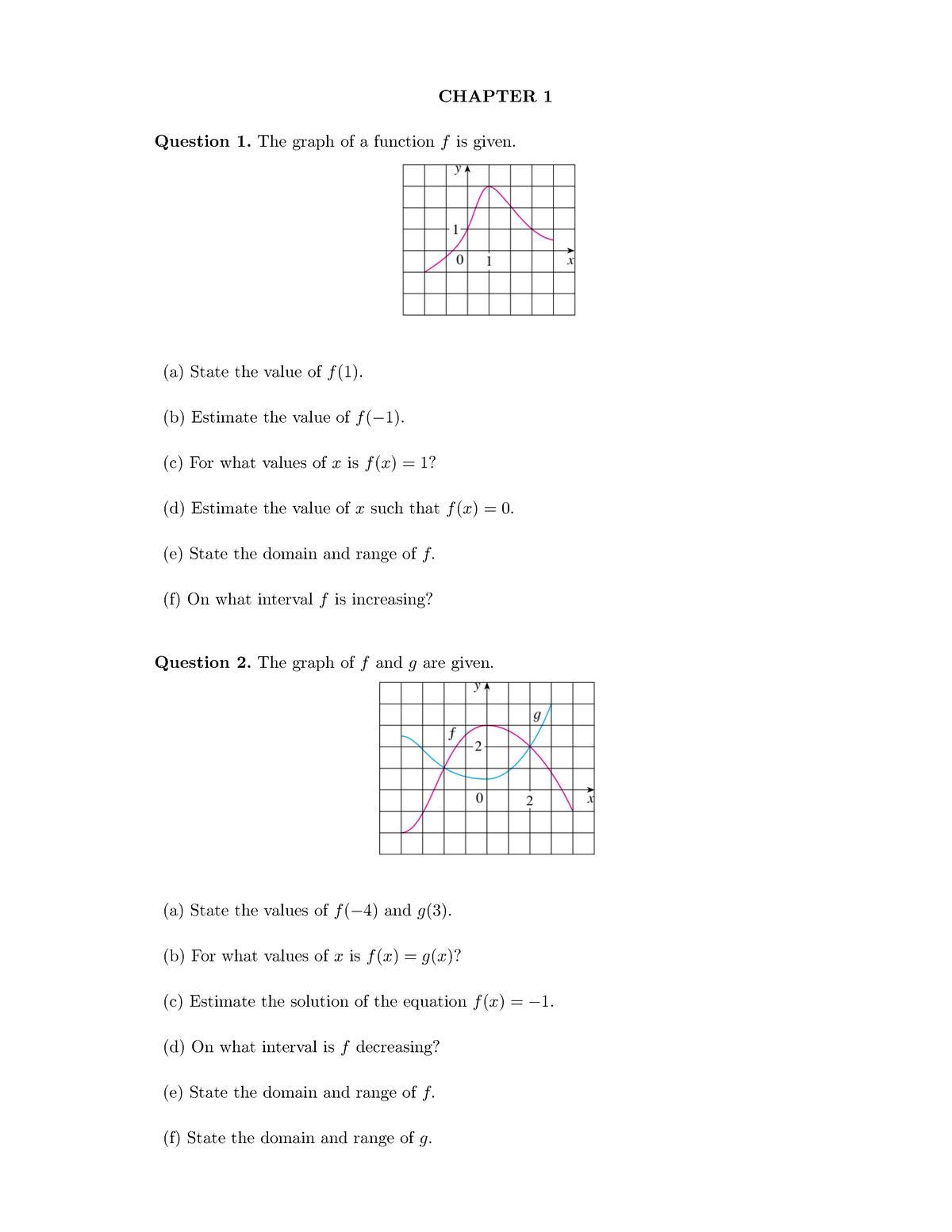 Exercises Chapter 1+2 Last - CHAPTER 1 Question 1. The graph of a ...