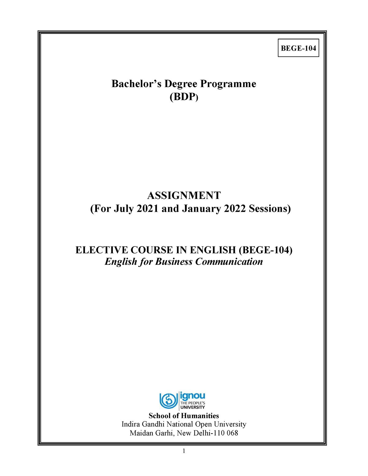 bege 104 assignment question paper 2021 22