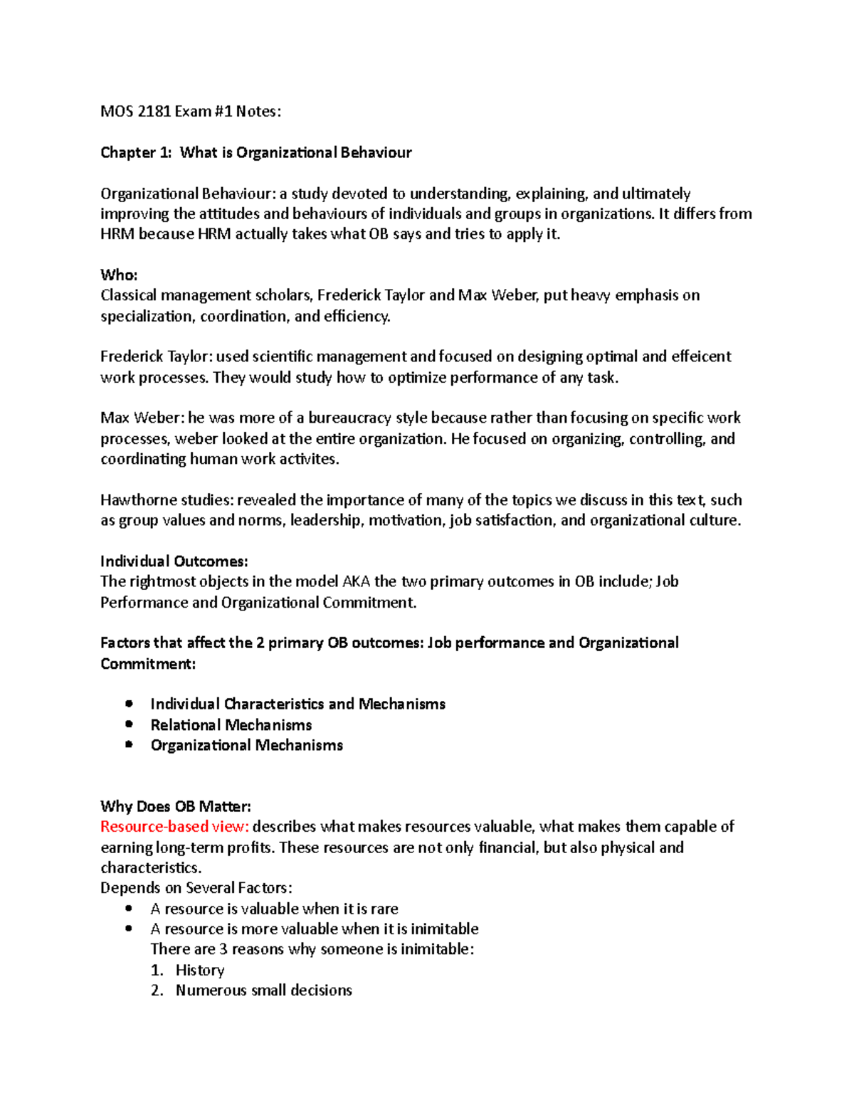 MOS 2181 Exam 1 - MOS 2181 Exam #1 Notes: Chapter 1: What is ...