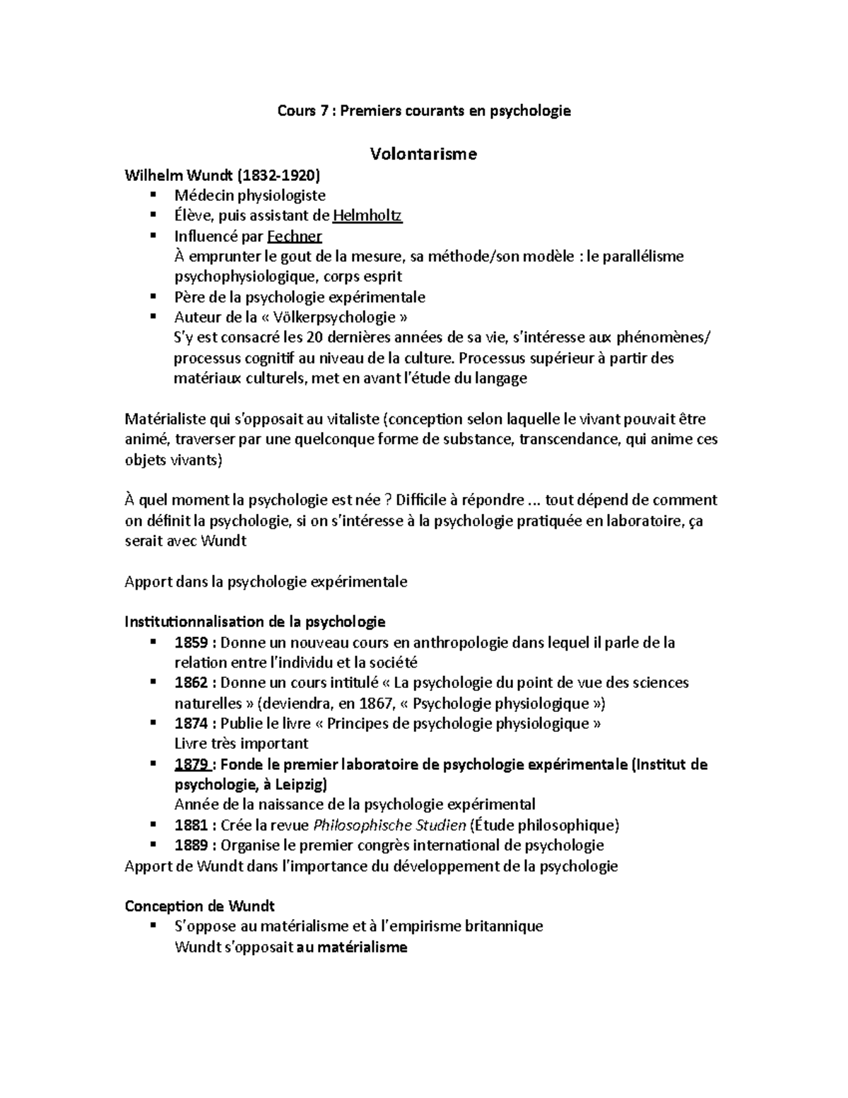 Cours 7 - Premiers courants en psychologie - Cours 7 : Premiers ...