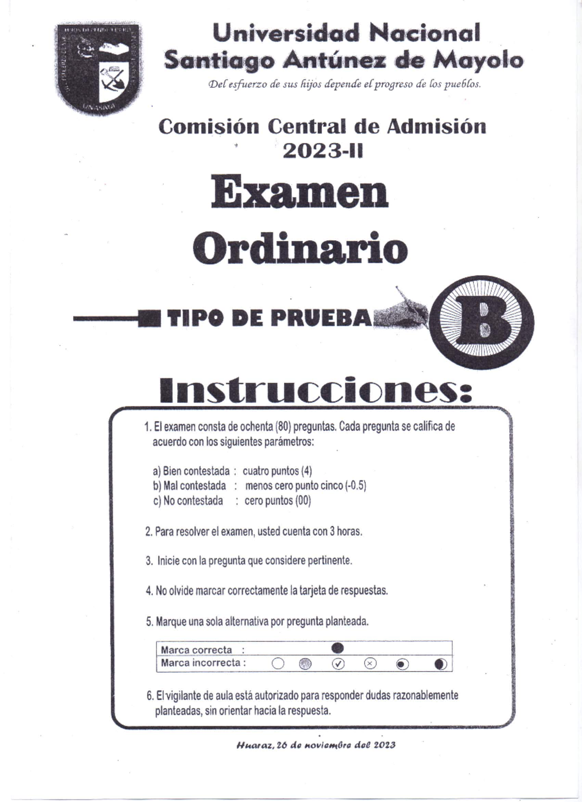 Examen DE Admisión Ordinario Unasam 2023-II [ÁREA B] - Economía ...