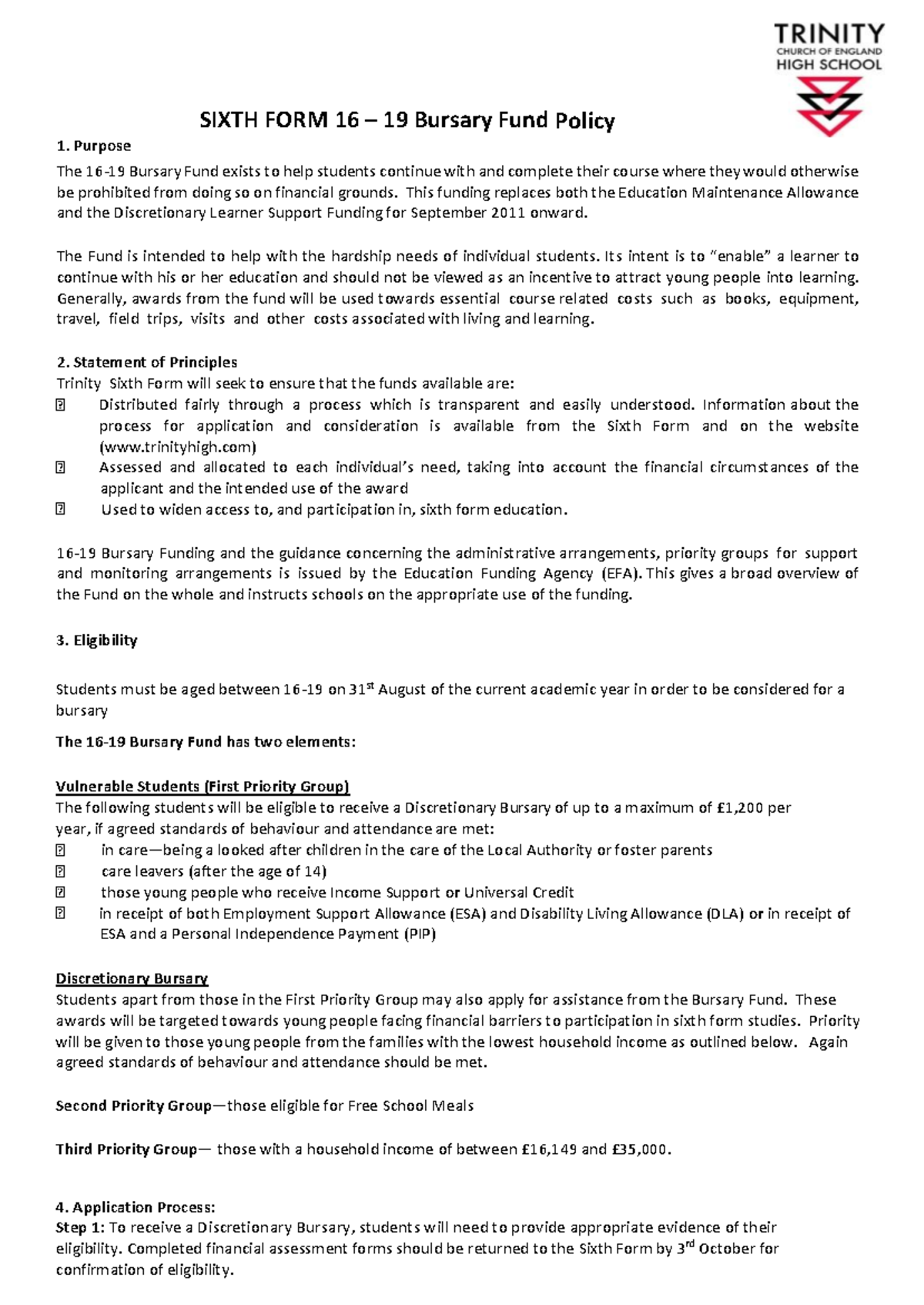 16 19 Bursary Policy 2022 23 updated - SIXTH FORM 16 – 19 Bursary Fund
