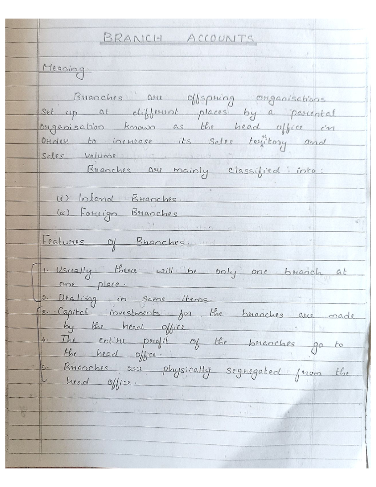 Branch Accounting notes PART 1, Bcom Sem 2 - B. Com Co. Operation - Studocu