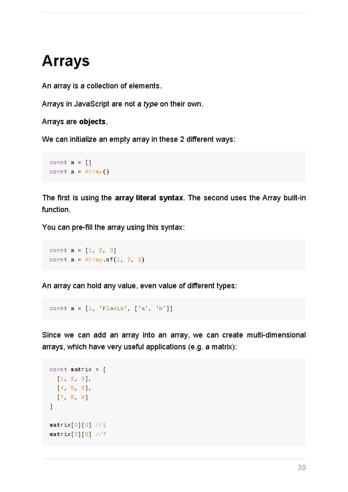 Javascript notes-30-33 - Arrays An array is a collection of elements ...