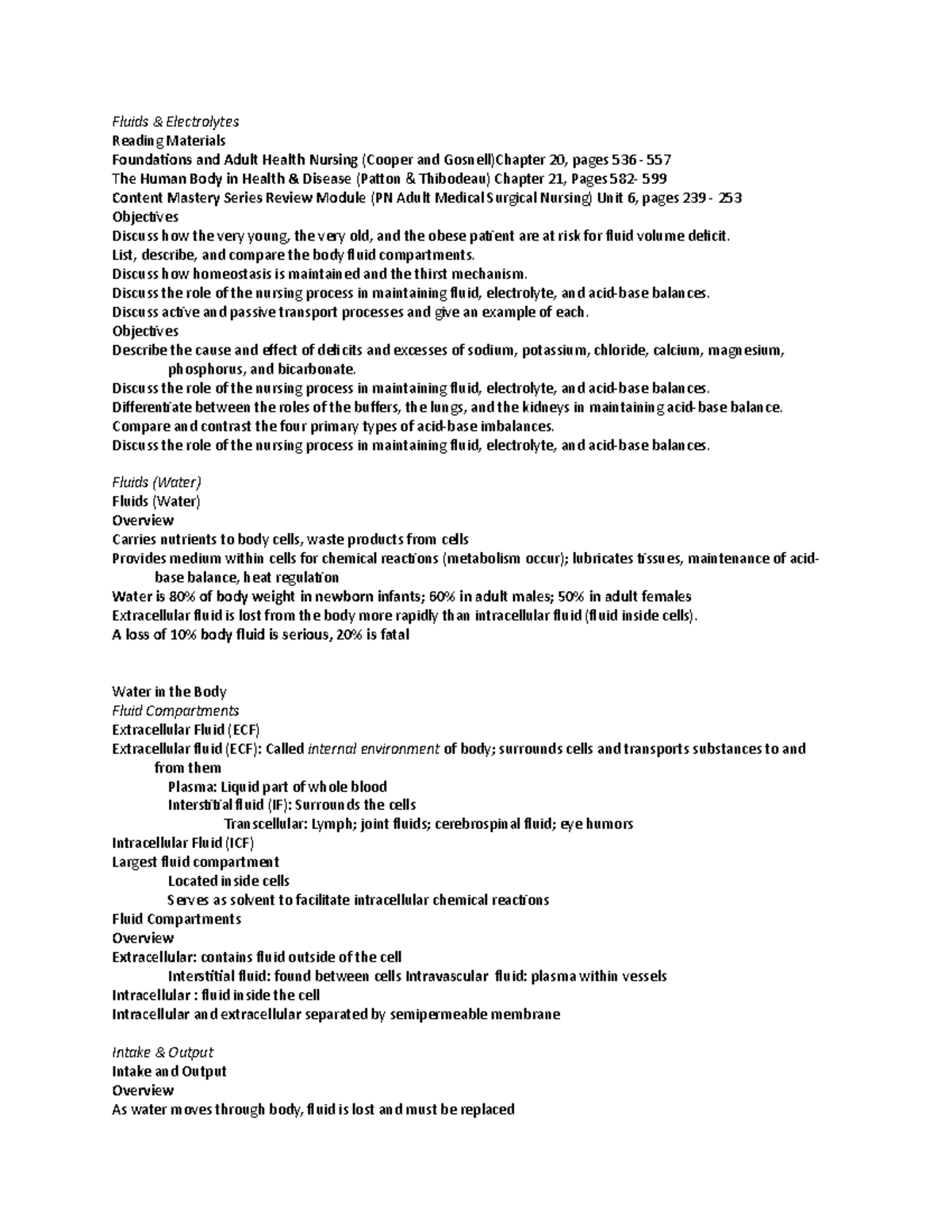 Fluid & Electrolyte Powerpoint - Fluids & Electrolytes Reading ...