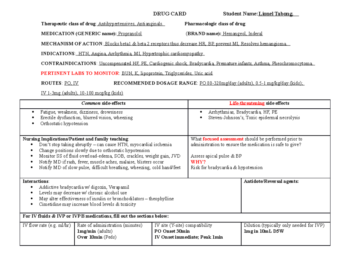 Propanolol Drug Card - Need to know information on propranolol - DRUG ...