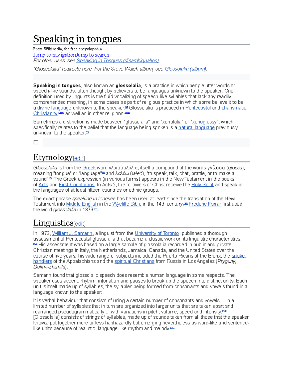 Speaking in tongue wikipedia Speaking in tongues From Wikipedia, the free encyclopedia Jump to