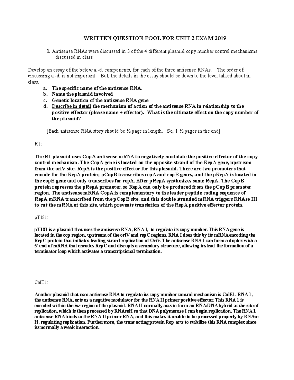 Written Question POOL FOR UNIT 2 EXAM 2019 Chapter 4,5,6,and 10 - - Studocu
