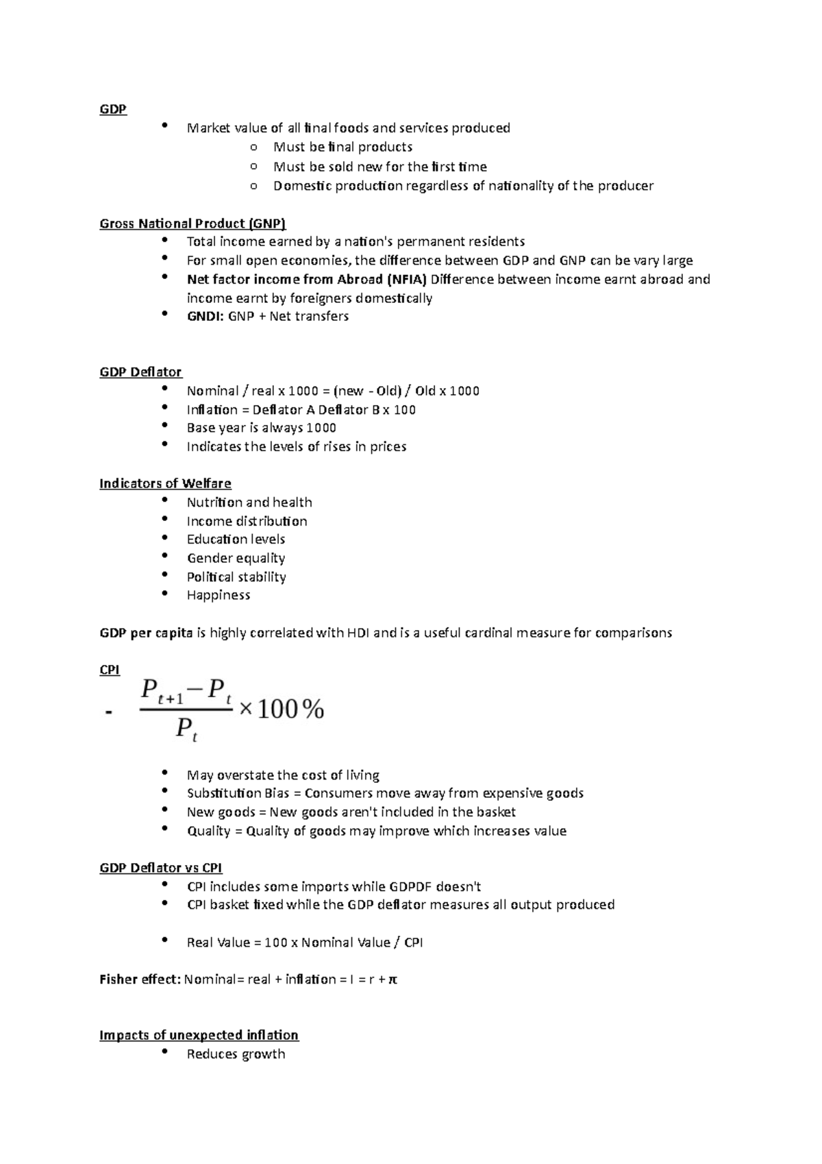 Econ Part 1 Lecture note - GDP Market value of all final foods and ...