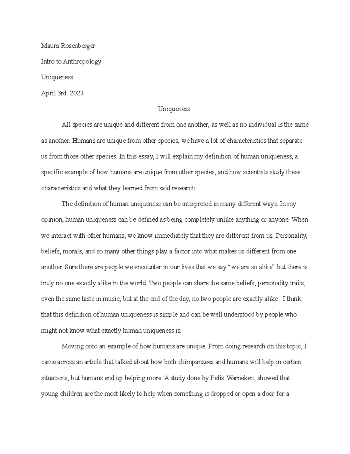 uniqueness essay