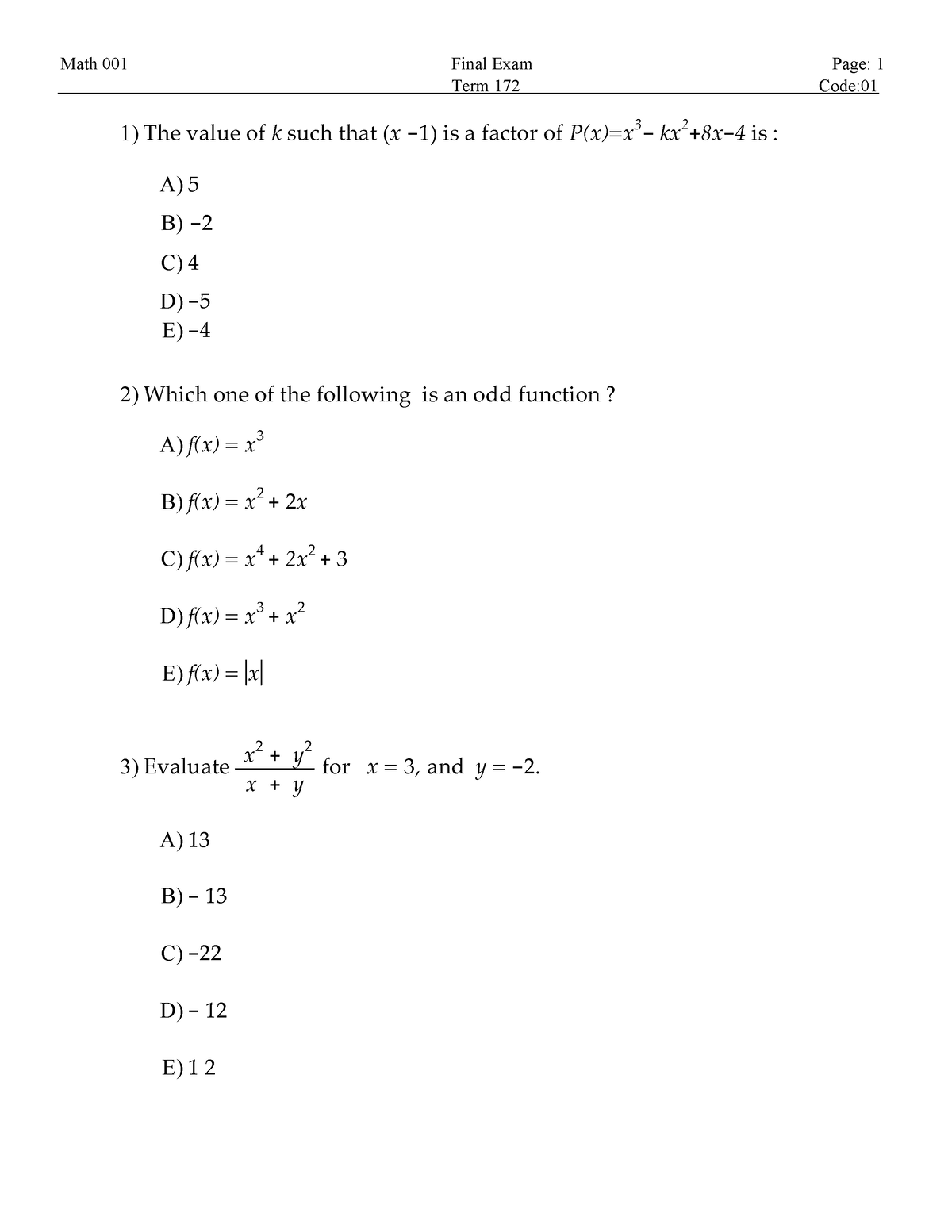 172-math-term-172-code-the-value-of-k-such-that-x-1-is-a